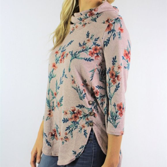Blush Floral Print Cowl Neck Top - Picture 2 of 3